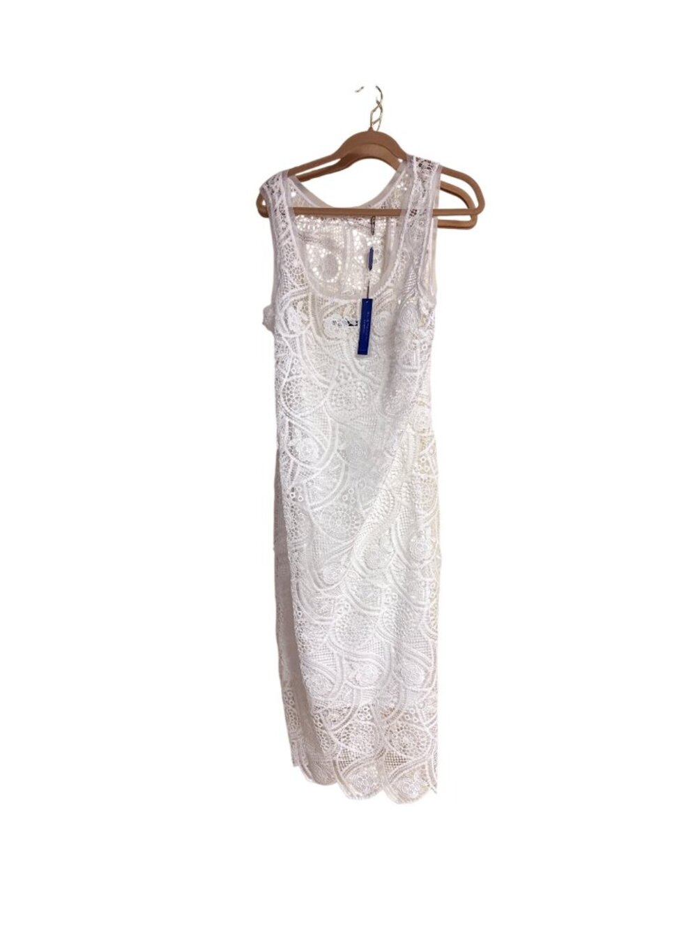 Elie Tahari White Lace Maxi Dress XL Pearl Sleeveless